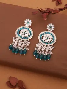 Anouk Gold-Plated Artificial Stones & Beaded Circular Shaped Drop Earrings