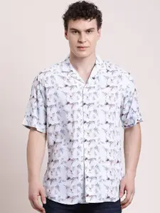 Turtle Relaxed Floral Printed Cuban Collar Short Sleeves Slim Fit Casual Shirt