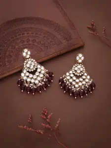 Anouk Gold Plating Kundan Studded & Beades Beaded Contemporary Drop Earrings