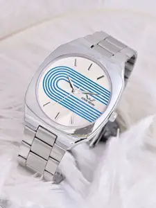 LOUIS DEVIN Men Silver & Blue Dial Stainless Steel Chain Wrist Watch