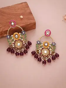 Anouk Gold Plated Artificial Stones Studded & Beaded Drop Earrings