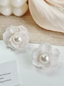 MEENAZ Gold Plated Pearls Beaded Floral Shaped Korean Studs