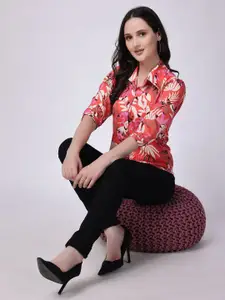 Moda Rapido Floral Printed Spread Collar Short Sleeves Slim Fit Casual Shirt