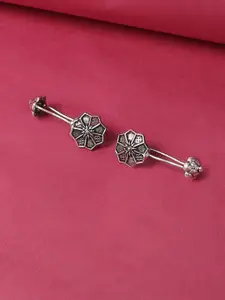 Sangria Oxidised Floral Shaped Ear Cuff Earrings