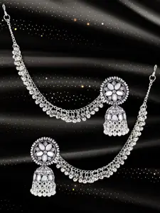 PRIVIU Silver Plated Artificial Beaded Dome shaped Oxidised Jhumkas
