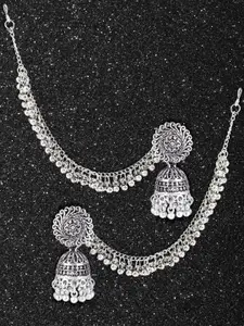 PRIVIU Silver Plated Artificial Beaded Dome shaped Oxidised Jhumkas