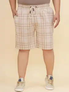 John Pride Plus Size Men Checked Mid-Rise Cotton Shorts
