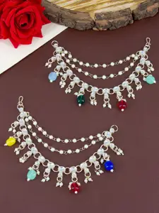 PRIVIU Gold Plated Kundan Studded & Beaded Contemporary Ear Cuff