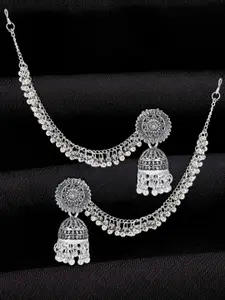 PRIVIU Silver Plated Artificial Beaded Dome shaped Oxidised Jhumkas