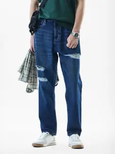 Snitch Men Baggy Fit Mid-Rise Mildly Distressed Ripped Heavy Fade Pure Cotton Jeans