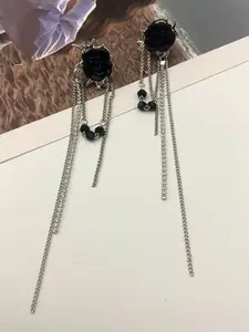 MEENAZ Silver Plated American Diamonds Studded Floral Shaped Korean Drop Earrings