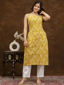 Anouk Rustic Paisley Printed Square Neck Cotton Straight Kurta