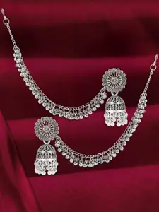 PRIVIU Silver Plated Artificial Beaded Dome shaped Oxidised Jhumkas