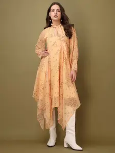 PURVAJA Floral Printed Puff Sleeves Georgette Fit & Flare Maxi Dress