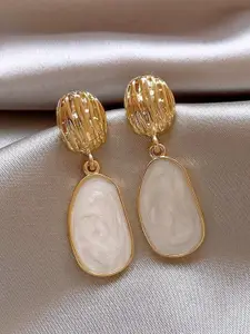 MEENAZ Gold Plated Artificial Stones Studded Enamelled Contemporary Korean Drop Earrings