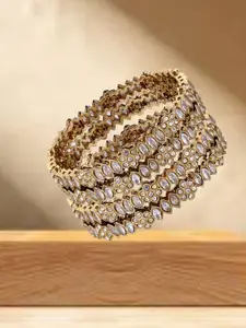 ATIBELLE Set Of 4 Gold-Plated kundan Stone studded Floral Bangles