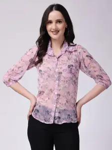Moda Rapido Floral Printed Spread Collar Short Sleeves Slim Fit Casual Shirt