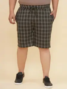 John Pride Plus Size Men Checked Mid-Rise Cotton Shorts