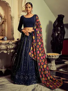 FABPIXEL Embroidered Sequinned Semi-Stitched Lehenga & Unstitched Blouse With Dupatta