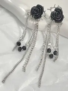 MEENAZ Korean Silver-Plated American Diamond Floral Shaped Drop Earrings