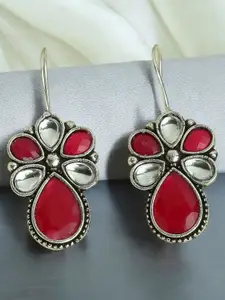 Sangria Stone Studded & Beaded Floral Shape Drop Earrings