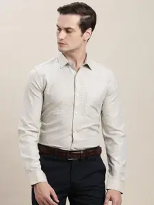 Turtle Classic Textured Self Design Spread Collar Regular Fit Formal Shirt