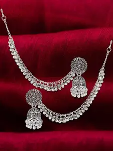PRIVIU Silver Plated Artificial Beaded Dome Shaped Oxidised Jhumkas