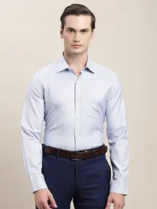 Turtle Classic Textured Self Design Spread Collar Pure Cotton Slim Fit Formal Shirt
