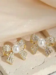 MEENAZ Korean Gold-Plated Pearls Contemporary Studs