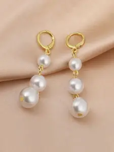 MEENAZ Korean Gold-Plated Pearls Beaded Spherical Drop Earrings