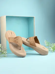 DressBerry Lazer Cut Embellished T-Strap Flats