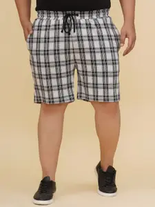 John Pride Plus Size Men Checked Mid-Rise Cotton Shorts