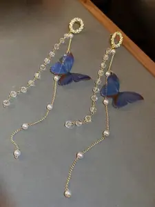 MEENAZ Gold-Plated American Diamond Contemporary Shaped Drop Earrings