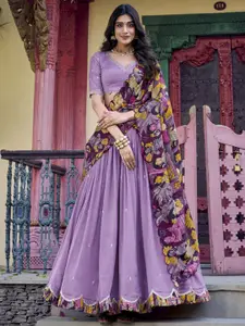 LOOKNBOOK ART Embroidered Sequinned Lehenga & Unstitched Blouse With Dupatta