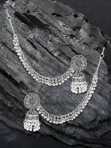 PRIVIU Silver Plated Artificial Beaded Dome shaped Oxidised Jhumkas