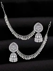 PRIVIU Silver Plated Artificial Beaded Dome shaped Oxidised Jhumkas
