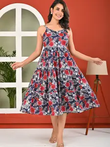 Nayo Floral Printed Sweetheart Neck Fit & Flare Midi Dress