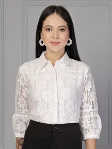 Style Quotient Smart Floral Spread collar Semi Sheer Formal Shirt
