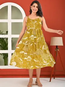 Nayo Tropical Printed Sweetheart Neck Fit & Flare Midi Dress