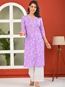 Nayo Floral Printed V-Neck Pure Cotton Straight Kurta