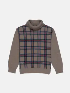Status Quo Boys Brown & Grey Checked Acrylic Pullover