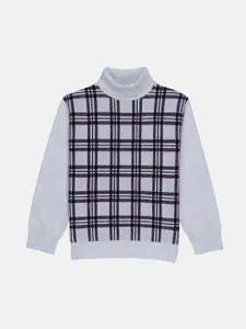 Status Quo Boys Grey & Black Checked Pullover Sweatshirt