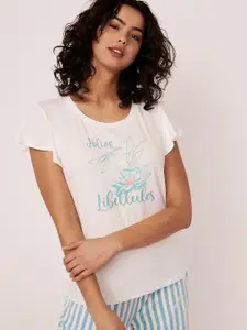 La Vie en Rose Women White Printed Lounge Tshirt
