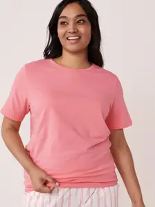 La Vie en Rose Women Pink Solid Cotton Lounge Tshirt