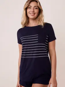 La Vie en Rose Women Blue Striped Lounge T-shirt