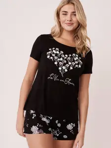 La Vie en Rose Women Black Printed Lounge Tshirts