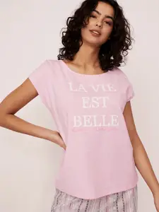 La Vie en Rose Women Pink Printed Lounge T-shirts