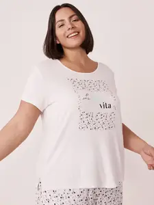 La Vie en Rose Women White Printed Lounge T-shirts