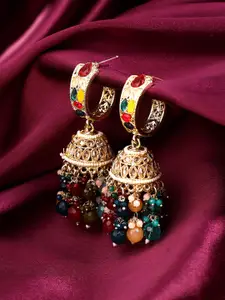 Yellow Chimes Gold-Plated Beaded Contemporary Jhumkas Earrings