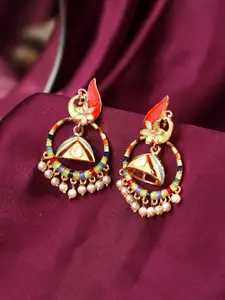 Yellow Chimes Multicoloured Enamelled Peacock Designed Drop Earrings